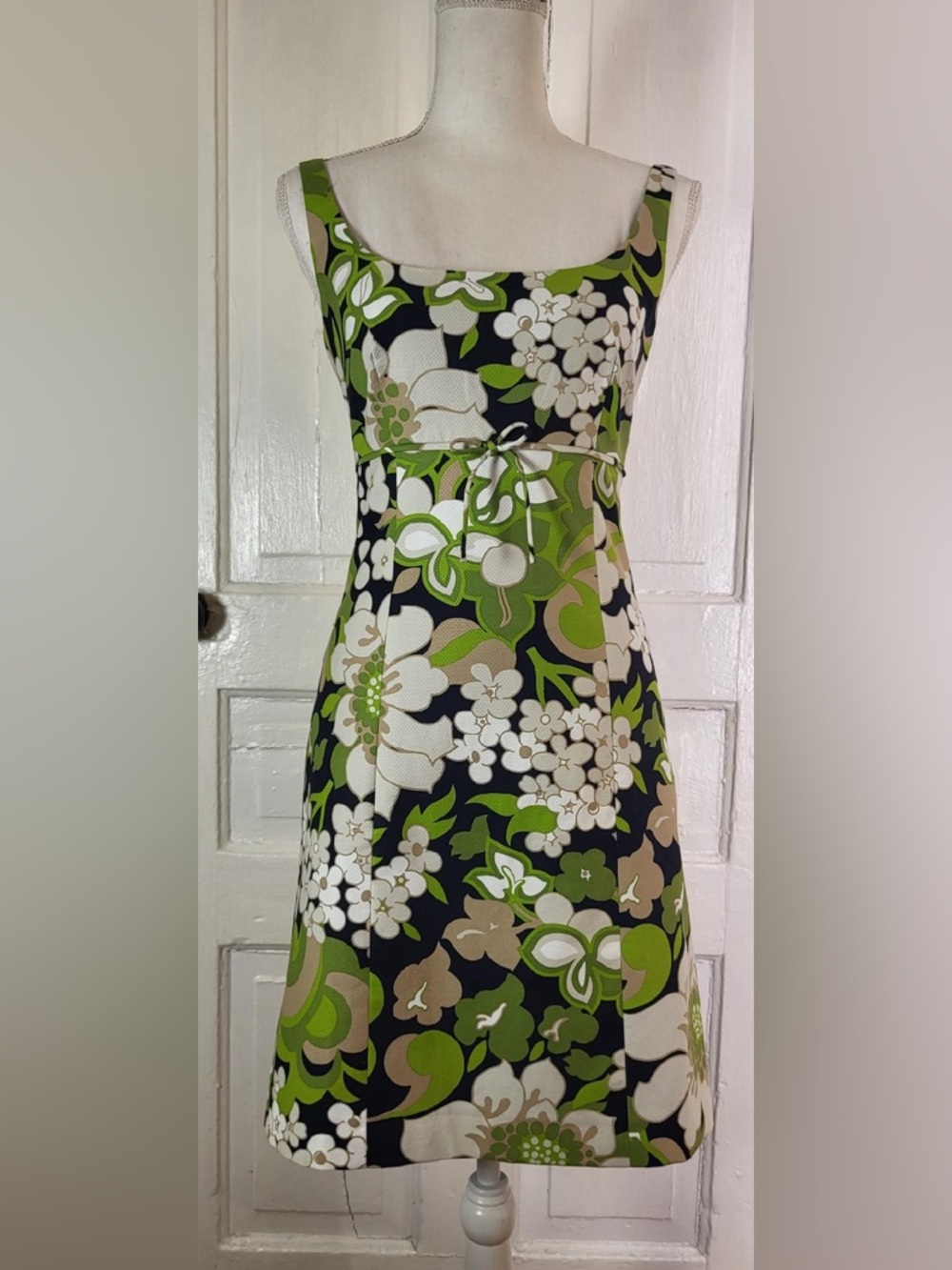J. Crew Vintage 2005 Retro Mod Floral Empire Waist Dress - Green & Black